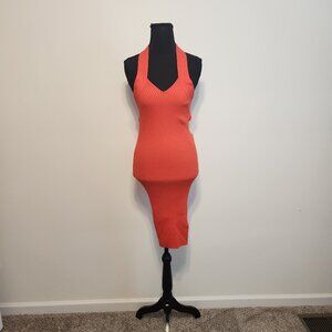 Ted Baker London Orange Halterneck Ribbed Knit Dress (Size 2)
